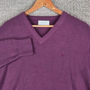 Christian Dior V Neck Sweater Mens Purple Knit Size Medium Orlon Acrylic Soft